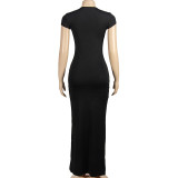 Solid Color O Neck Slim Maxi Dress GAXB-A389DS
