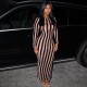 Stripe Print Long Sleeve Backless Maxi Dress GAXB-A253DS