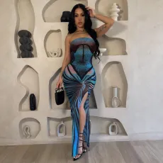 Print Sleeveless High Split Maxi Dress GAXB-A420DS