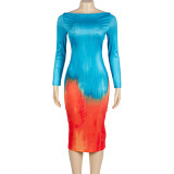 Tie Up Long Sleeve Print Maxi Dress GAXB-A200DS