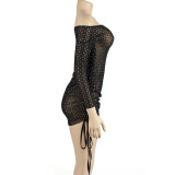 One Shoulder Long Sleeve Drawstring Mini Dress GAXB-A127DS