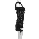 Solid One Shoulder Long Sleeve Mini Dress GAXB-W074DS