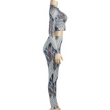Long Sleeve Print O Neck Pants Two Piece Set GAXB-A412ST