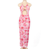Sleeveless Floral Print Lace-Up Maxi Dress GAXB-A035D