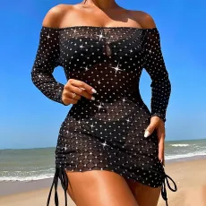 One Shoulder Long Sleeve Drawstring Mini Dress GAXB-A127DS