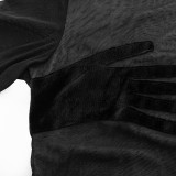 Solid Mesh Patchwork Long Sleeve See-Through Top GAXB-A292TP
