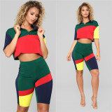 Contrast Color Casual Sport Two Piece Shorts Set LSL-LS6142