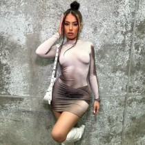 Print Long Sleeve Slim Mini Dress GAXB-A290DS