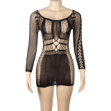 Solid Hollow Out Long Sleeve Sexy Erotic Dress GAXB-A083DS