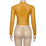Round Neck See-through Long Sleeve T-shirt GAXB-A135TP