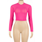 Round Neck See-through Long Sleeve T-shirt GAXB-A135TP