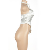 Solid Color Halter Irregular Tops GAXB-W047TP
