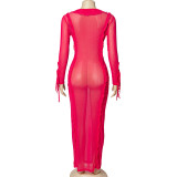 Tie Up Flare Sleeve V Neck Maxi Dress GAXB-A295DS