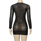 Leopard Print Flocked Mesh Mini Dress GAXB-A342DS