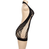 Mesh Halter Backless Erotic Lingerie Mini Dress GAXB-A071DS