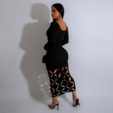 Long Sleeve Solid Hollow Out Long Dress GAXB-A298DS