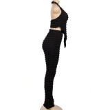 Sleeveless Halter Tops Pants Two Piece Set GAXB-A040ST