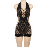 Mesh Halter Backless Erotic Lingerie Mini Dress GAXB-A071DS