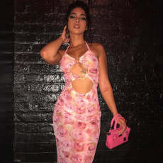 Sleeveless Floral Print Lace-Up Maxi Dress GAXB-A035D