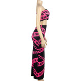 Letter Print Wrap Chest Long Skirt Two Piece Set GAXB-A360ST
