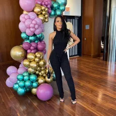 Sleeveless Halter Tops Pants Two Piece Set GAXB-A040ST