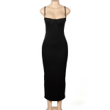 Solid Color Sling Backless Maxi Dress GAXB-A088DS