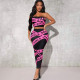 Letter Print Wrap Chest Long Skirt Two Piece Set GAXB-A360ST