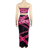Letter Print Wrap Chest Long Skirt Two Piece Set GAXB-A360ST