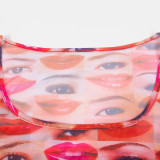 See Through Mesh Print Long Dress GAXB-A199DS
