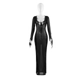 Tie Up Flare Sleeve V Neck Maxi Dress GAXB-A295DS