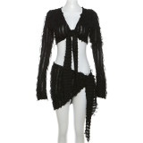 Long Sleeve Tie Up Tops And Split Skirt Suit GAXB-T002ST