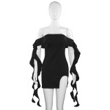 Sleeveless One Shoulder Wooden Ear Split Dress GAXB-A230DS