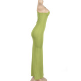 Solid Color Backless Slash Shoulder Maxi Dress GAXB-A146DS