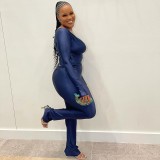 Solid V Neck Long Sleeve Pants Suit GAXB-A390ST