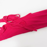 Tie Up Flare Sleeve V Neck Maxi Dress GAXB-A295DS