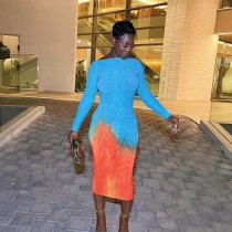Tie Up Long Sleeve Print Maxi Dress GAXB-A200DS
