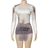Print Long Sleeve Slim Mini Dress GAXB-A290DS