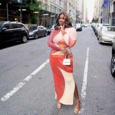 Sexy Mesh Color Block Print Maxi Dress GAXB-A401DS