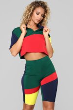 Contrast Color Casual Sport Two Piece Shorts Set LSL-LS6142