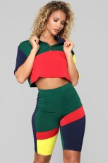 Contrast Color Casual Sport Two Piece Shorts Set LSL-LS6142
