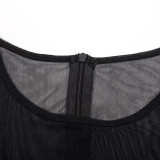 Mesh Patchwork Short Sleeve Jumpsuit GAXB-A028JP