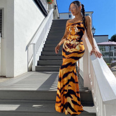 Tiger Print Sexy Backless Long Dresses GAXB-W056DS