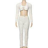 Lace-Up Water Wave Striped Pants Set GAXB-A323ST