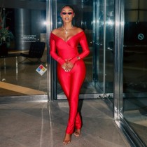 Solid V Neck Long Sleeve Pants Suit GAXB-A390ST