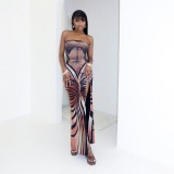 Print Sleeveless High Split Maxi Dress GAXB-A420DS