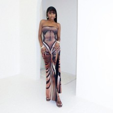 Print Sleeveless High Split Maxi Dress GAXB-A420DS