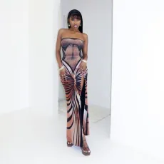 Print Sleeveless High Split Maxi Dress GAXB-A420DS