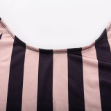 Stripe Print Long Sleeve Backless Maxi Dress GAXB-A253DS