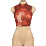Sleeveless Print Slim Crop Top GAXB-W050TP