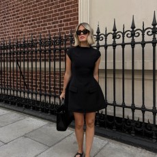 Solid Color Patchwork Sleeveless Mini Dress GAXB-A254DS